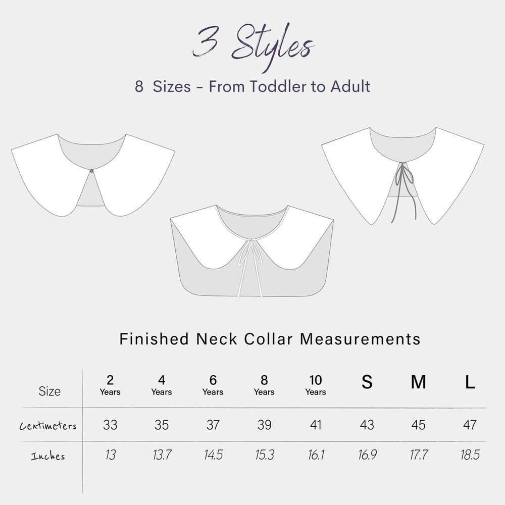 Detachable Collar Pattern, PDF 8 Sizes Included.
