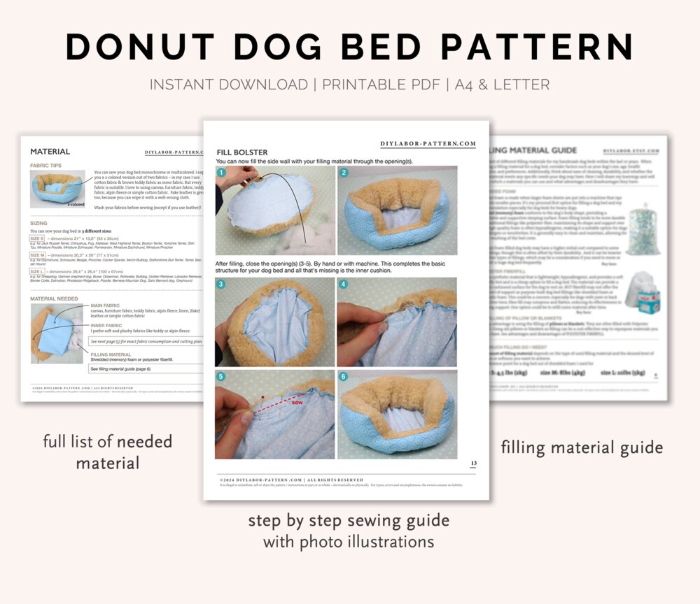 Donut Dog Bed Sewing Pattern S / M / L Sofa Pillow PDF