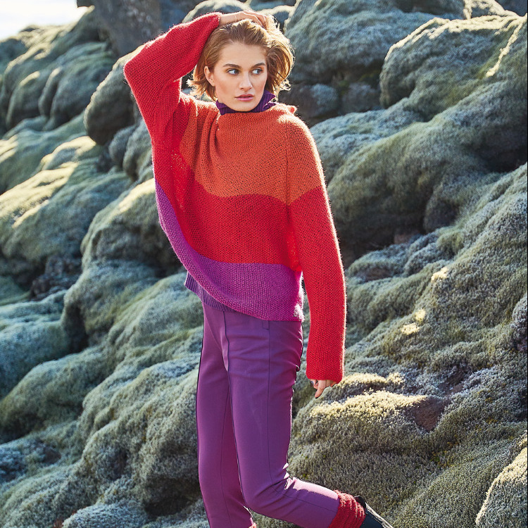 Dreifarbiger Streifenpulli in Leuchtfarben