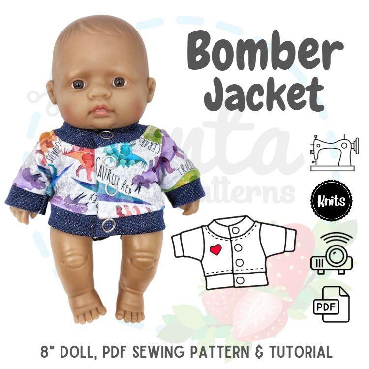 8in Doll Bomber Jacket PDF Sewing Pattern and Tutorial