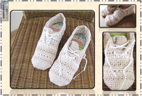 Hausschuhe Slippers Sneakers zum Schnüren - Häkelanleitung