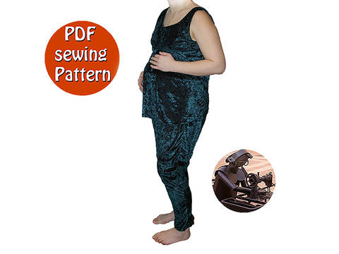 Multisizes Hobo pants and top pregnancy pattern - Harem pants low fork - French/english PDF sewing pattern