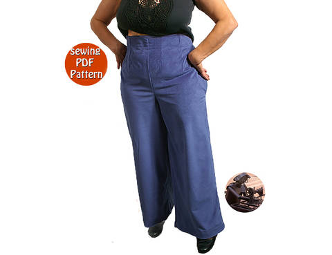 Empire waist pants for women - Plus sizes - T 40 42 44 46 48 (US 14 16 18 20 22) - French/english PDF sewing pattern