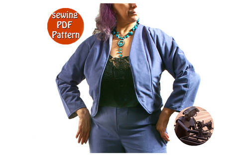 Reversible short jacket for women - T 32 34 36 38 (US 6-8-10-12) - French/english PDF sewing pattern