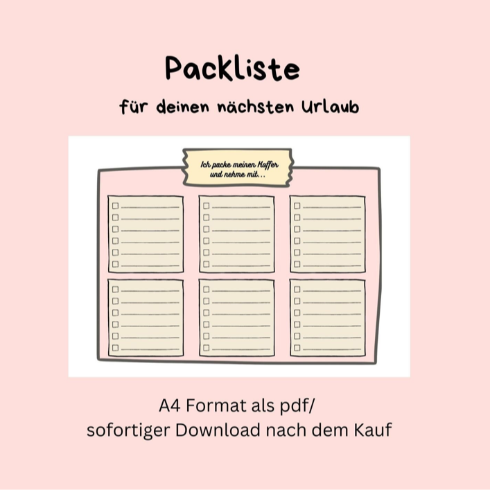 Packliste für den Urlaub Urlaubsplanung A4 zum ausdrucken