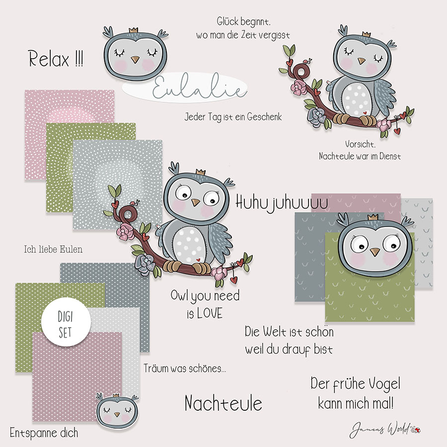 Eulalie, die kleine Eule DigiStamp byJaneasWorld