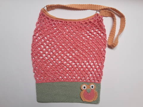 Faltbare Netztasche mit Eulenapplikation – Häkelanleitung