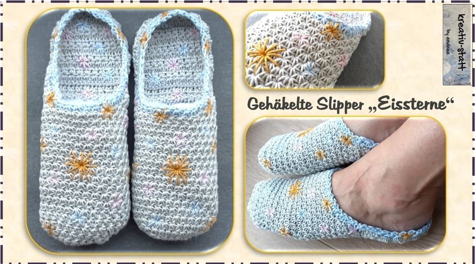 Hausschuhe Slippers Eissterne Häkelanleitung Hausschuhe Slippers „Eissterne“ | Häkelanleitung