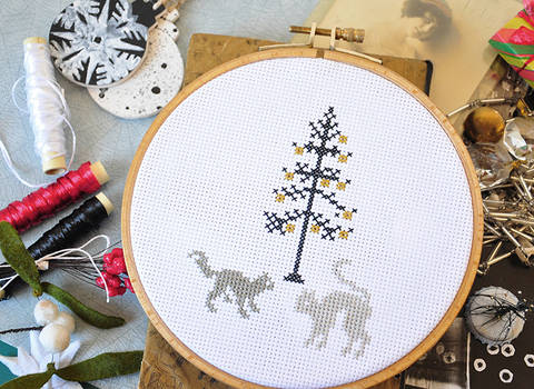 Kreuzstich Stickmuster Stickvorlage KATZEN WEIHNACHT