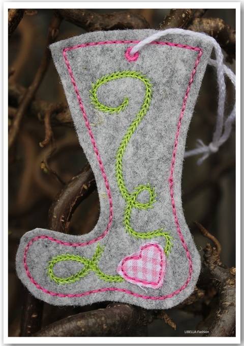 WeihnachtsStiefel - Anhänger Stickdatei 10x10