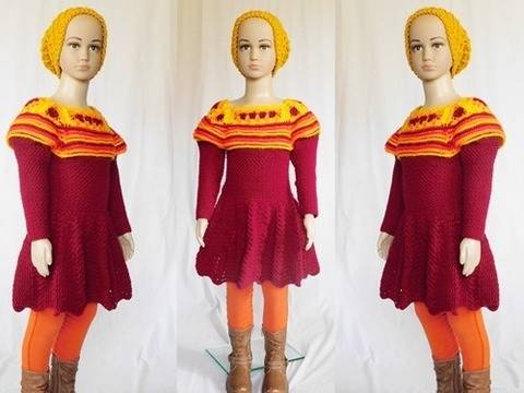 **Häkelanleitung* Winterkleid Mirja, Größe 110/116