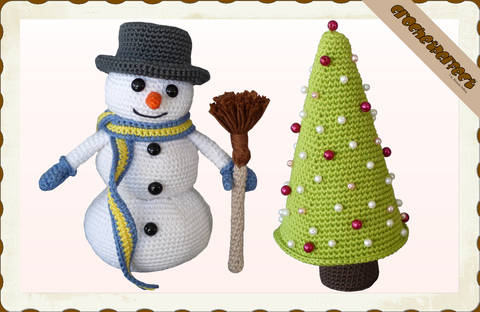 Häkelanleitung (051): Schneemann mit Tannenbaum