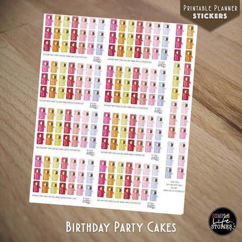 Ausdruckbare Sticker: Birthday Party Cakes