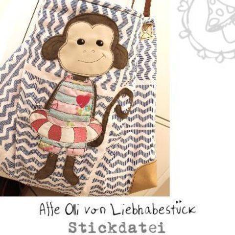 Doodle Stickdatei Olli das Äffchen, sticke klein bis über deine Rahmengröße hinaus