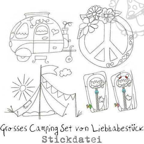 Grosses doodle Stickdateien Camping Set