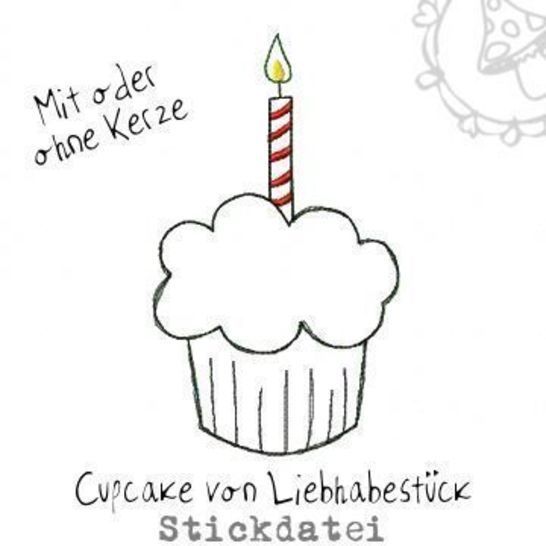 Kleiner Doodle Cupcake, Stickdatei mit oder ohne Kerze Kleiner Doodle Cupcake, Stickdatei mit oder ohne Kerze