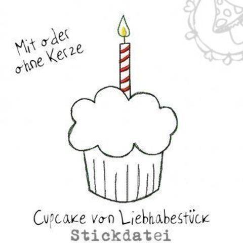 Kleiner Doodle Cupcake, Stickdatei mit oder ohne Kerze