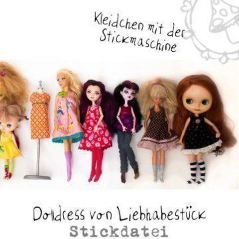 Stickdatei Dolldress, Kleidung für Modepuppen zum Teil ITH gestickt