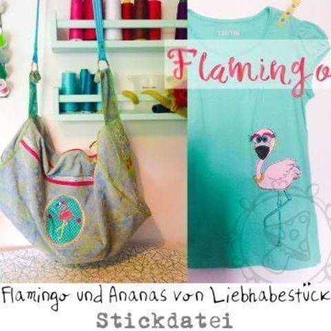 Doodle Stickdateienset Flamingo und Ananas, Stick über deine Rahmengröße hinaus