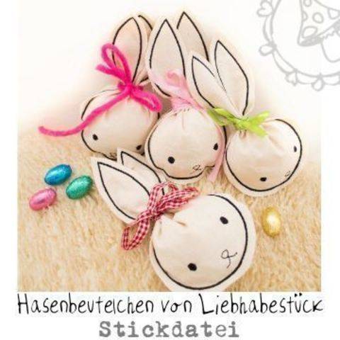 Großes Hasenbeutelchen, Stickdatei für ein Beutelchen ITH für den 13/18cm großen Stickrahmen