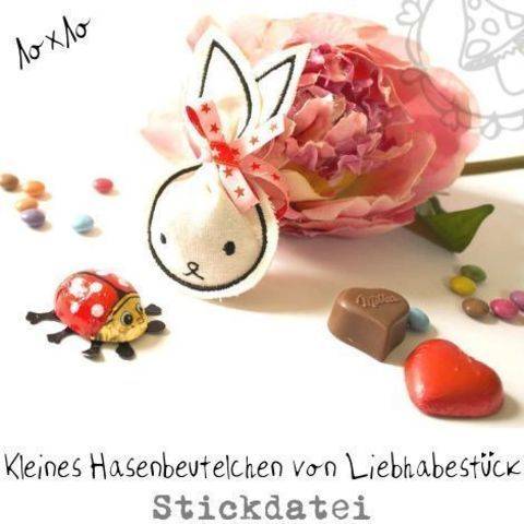 • Kleines Hasenbeutelchen, Stickdatei für ein Beutelchen ITH für den 10/10cm großen Stickrahmen