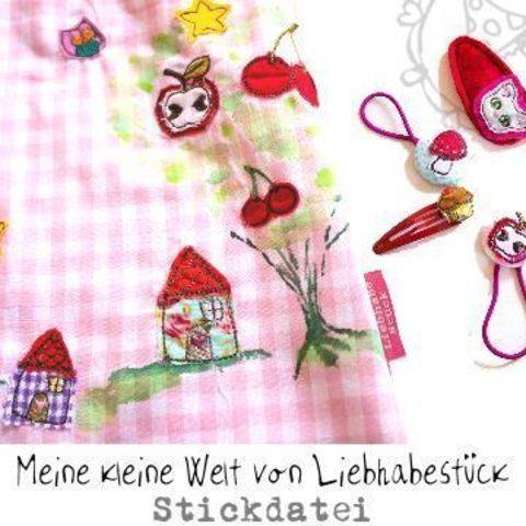 Winzige Doodle Stickdateien "Meine kleine Welt" für Haarspangen Details oder zum Geschichten erzählen