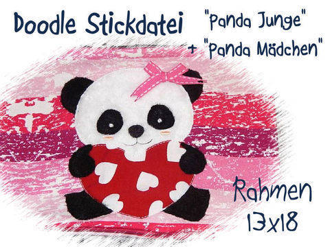 Stickdatei Panda Herz 13x18 Doodle