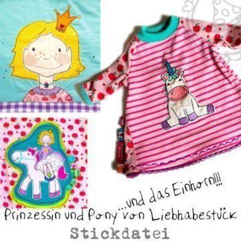 Doodle Stickdatei Prinzessin und Pony ....und das Einhorn