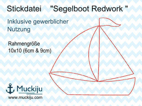 Stickdatei Segelboot 10x10 Redwork