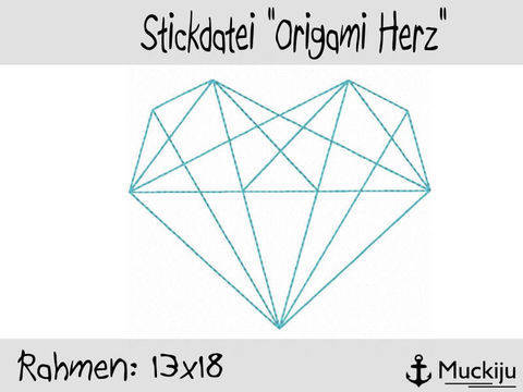 Stickdatei 13x18 Origami Herz Redwork