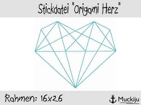 Stickdatei 16x26 Origami Herz Redwork