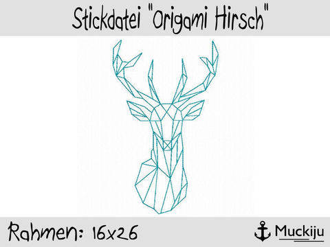 Stickdatei 16x26 Origami Hirsch Redwork