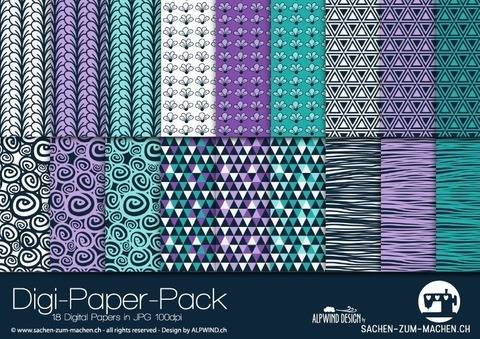 Digi-Paper "Blumen" (lila/mint)