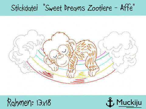 Stickdatei 13x18 "Affe - Sweet Dreams Zootiere" Redwork