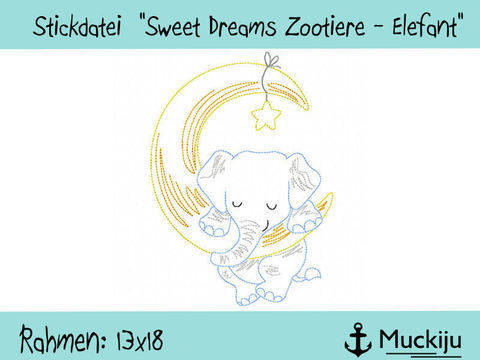 Stickdatei 13x18 "Elefant - Sweet Dreams Zootiere" Redwork