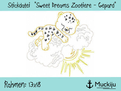 Stickdatei 13x18 "Gepard - Sweet Dreams Zootiere" Redwork