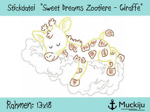 Stickdatei 13x18 "Giraffe - Sweet Dreams Zootiere" Redwork