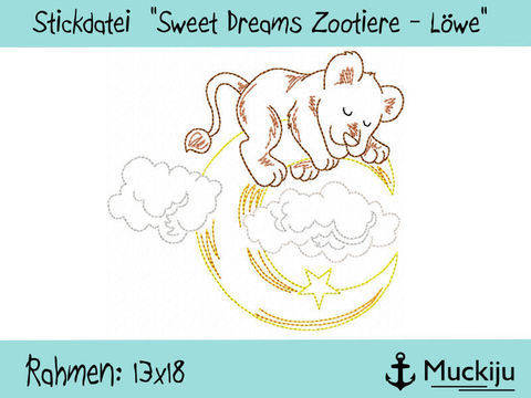 Stickdatei 13x18 "Löwe - Sweet Dreams Zootiere" Redwork
