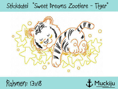 Stickdatei 13x18 "Tiger - Sweet Dreams Zootiere" Redwork