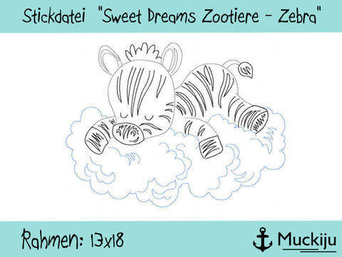 Stickdatei 13x18 "Zebra - Sweet Dreams Zootiere" Redwork