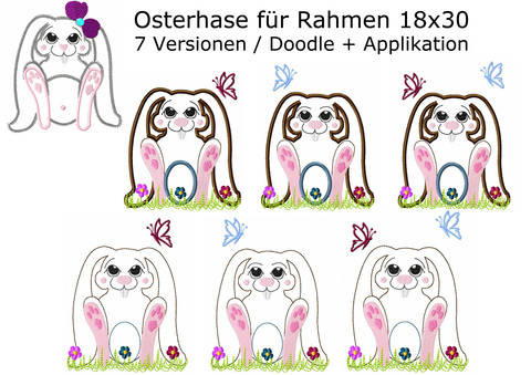 28 tlg. Stickdatei Hase Doodle + Applikation 18x30