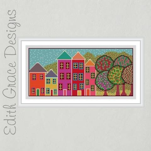 Folk Art House Embroidery Pattern
