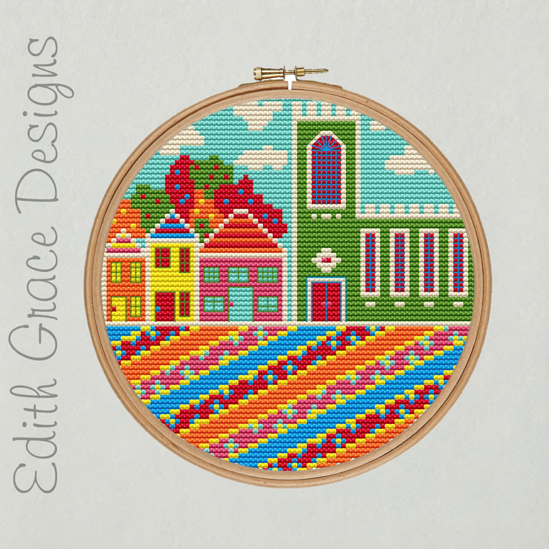 English Village Embroidery Pattern