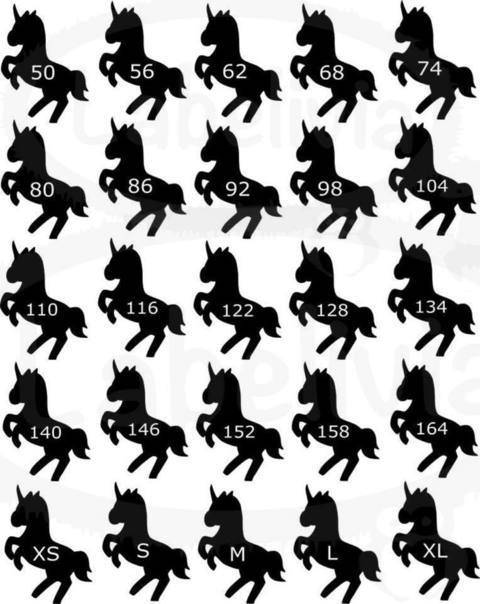 Plotterdatei Einhorn Kleidergrößen