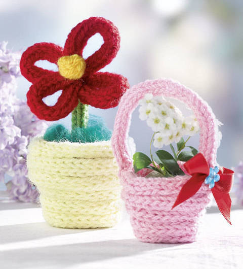 Blumentopf und Körbchen (Anleitung für Strickliesel)