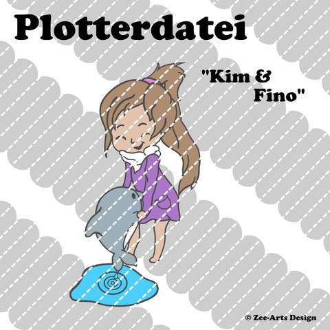 Plotterdatei Kim & Fino (Girl with dolphin)