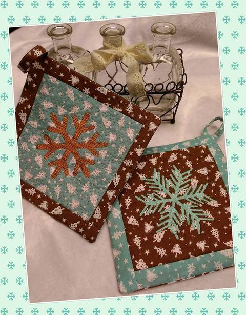 ITH Topflappen Set 1 Rahmen 18x30 Schneeflocken Stickdatei 16 teilig