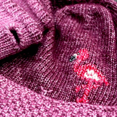 Set Strickanleitung Mütze und Armstulpen Flamingo für Mädchen/Teenager