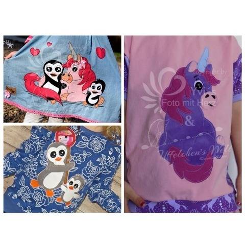 Applikationsvorlage "Penguins and Unicorn" Einhorn/ Pinguin
