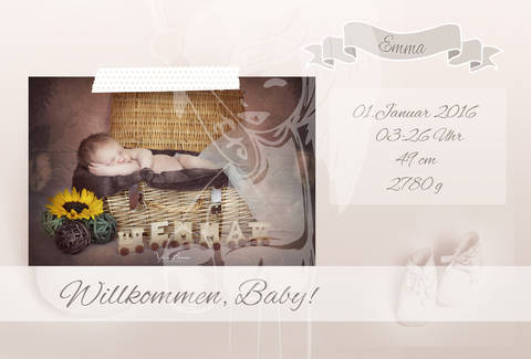 Grusskarte Yela`s Kreativ Atelier " Geburt Vintage shoes " PSD